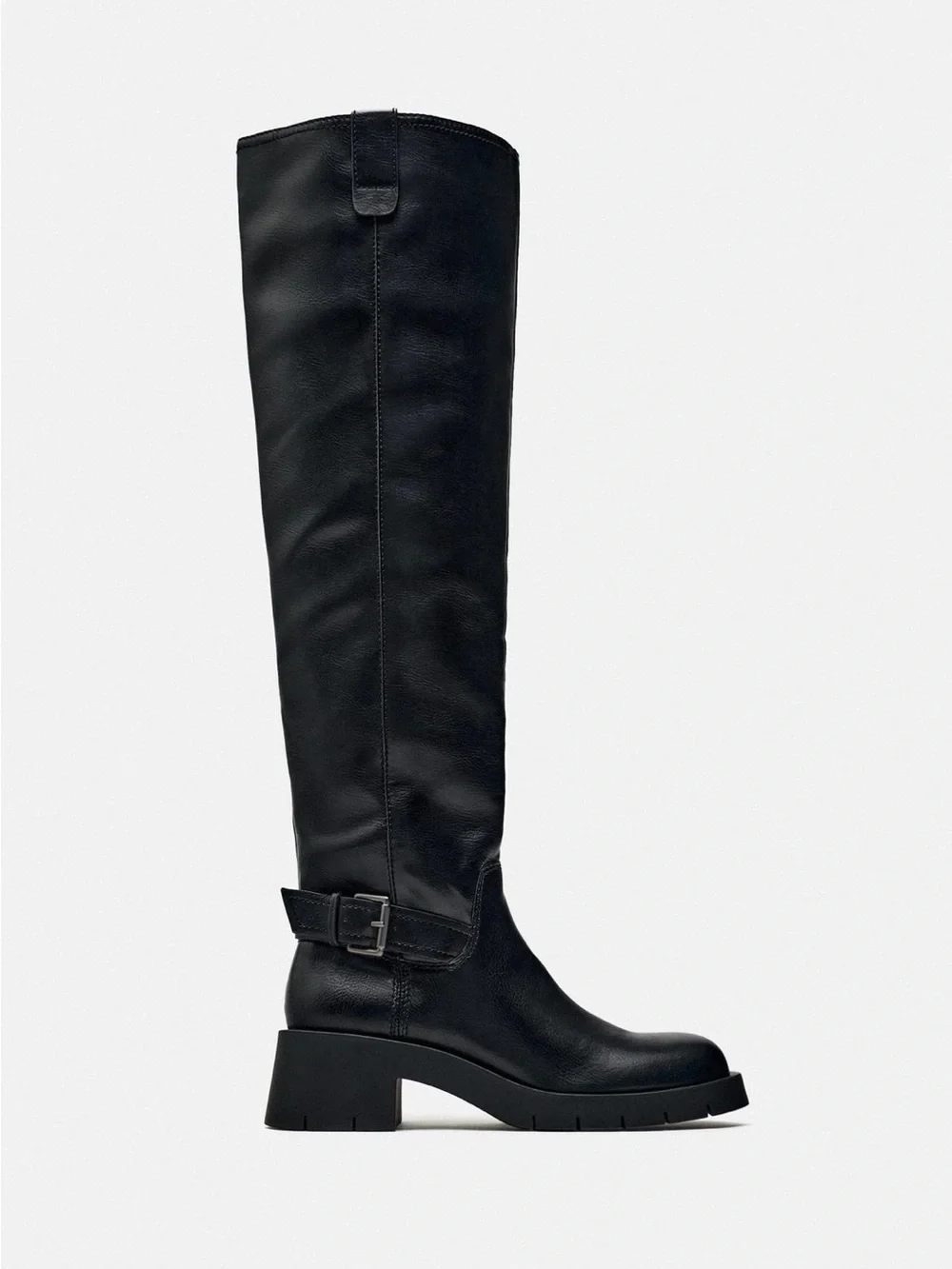 Zara Black Over-the-Knee Leather Riding Boots